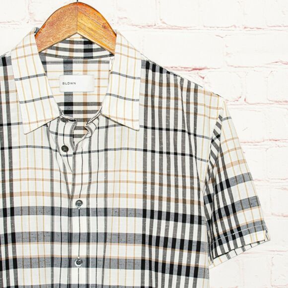 BLDWN $138 Modern Relaxed Button up Julian Shirt Short Sleeve Plaid Sz Small - Picture 4 of 8
